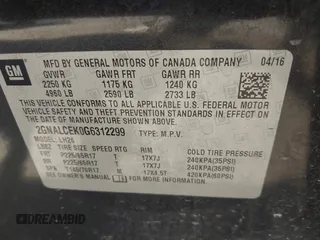 2016 Chevrolet Equinox LT with VIN 2GNALCEK0G6312299, listed as a IAAI auction lot 41969782 with 153,973 mi miles and . Bid and sale history available at DreamBid. Image 9.
