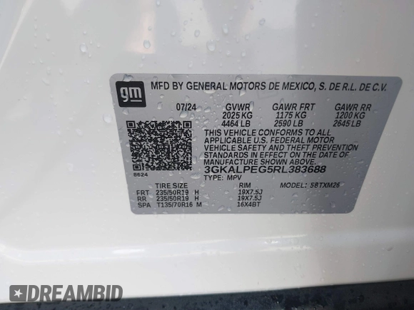 2024 GMC Terrain SLT with VIN 3GKALPEG5RL383688, listed as a IAAI auction lot 41838067 with 12,867 mi miles and . Bid and sale history available at DreamBid. Image 9.