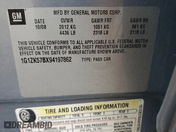2009 Chevrolet Malibu LTZ with VIN 1G1ZK57BX94197862, listed as a Copart auction lot 50140285 with 100,451 mi miles and Salvage Title. Bid and sale history available at DreamBid. Image 12.