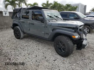 2021 Jeep Wrangler Unlimited Willys with VIN 1C4HJXDM6MW628041, listed as a Copart auction lot 51366415 with 22,697 mi miles and Salvage title. Bid and sale history available at DreamBid. Image 4.
