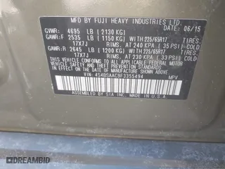 2015 Subaru Outback 2.5i with VIN 4S4BSAAC9F3355494, listed as a IAAI auction lot 41761715 with 153,861 mi miles. Bid and sale history available at carsss.com. Image 9.