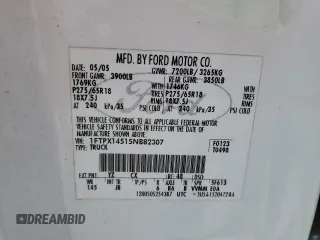 2005 Ford F-150 XLT with VIN 1FTPX14515NB82307, listed as a Copart auction lot 59957895 with 179,289 mi miles and Salvage title. Bid and sale history available at DreamBid. Image 12.