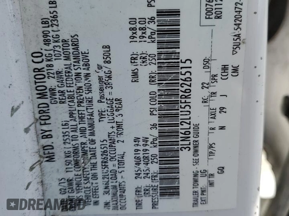 2015 Lincoln MKZ Hybrid z VIN 3LN6L2LU5FR626515, wystawiony jako Copart lot #55239255 z przebiegiem 143 117 mil mil oraz Szkoda całkowita • Salvage title. Historia ofert i sprzedaży dostępna na DreamBid. Obrazek 12.