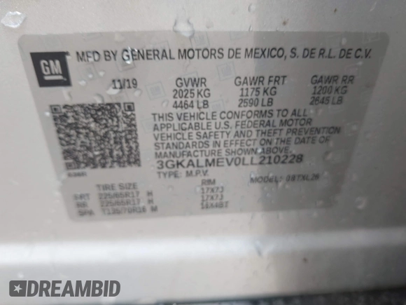 2020 GMC Terrain SLE с VIN 3GKALMEV0LL210228, выставлен на аукционе IAAI как лот 42508566 с пробегом Не указан миль и . История ставок и продаж доступна на DreamBid. Изображение 9.