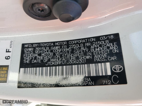 2018 Toyota Prius Two with VIN JTDKBRFU1J3062301, listed as a Copart auction lot 63617584 with 124,302 mi miles and Clean Title. Bid and sale history available at carsss.com. Image 12.