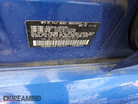 2017 Subaru WRX Limited with VIN JF1VA1L61H9827012, listed as a Copart auction lot 47076025 with 67,393 mi miles and Salvage Title. Bid and sale history available at carsss.com. Image 12.
