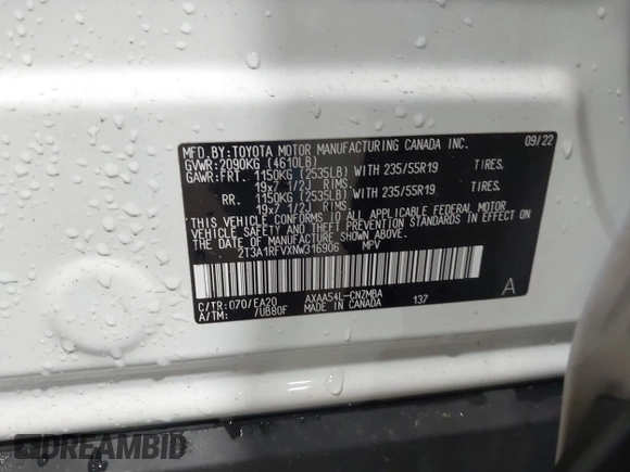 2022 Toyota RAV4 XLE Premium с VIN 2T3A1RFVXNW316906, выставлен на аукционе IAAI как лот 42445942 с пробегом 16 621 миль миль и . История ставок и продаж доступна на DreamBid. Изображение 9.