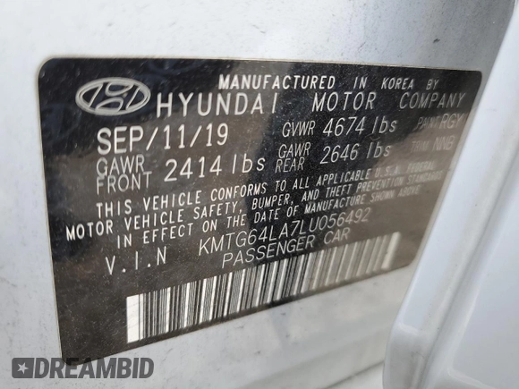 2020 Genesis G70 2.0T with VIN KMTG64LA7LU056492, listed as a Copart auction lot 46338413 with 24,645 mi miles and . Bid and sale history available at DreamBid. Image 14.