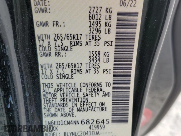 2022 Nissan Frontier SV with VIN 1N6ED1CM4NN682645, listed as a Copart auction lot 74834384 with 25,912 mi miles and Salvage title. Bid and sale history available at DreamBid. Image 15.