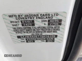 2007 Jaguar XJ Vanden Plas with VIN SAJWA82B77SH16109, listed as a IAAI auction lot 42749658 with 185,772 mi miles and . Bid and sale history available at DreamBid. Image 9.