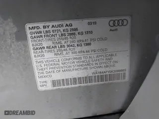 2019 Audi SQ5 Premium Plus with VIN WA1B4AFY0K2088663, listed as a IAAI auction lot 41774786 with 53,917 mi miles. Bid and sale history available at carsss.com. Image 9.