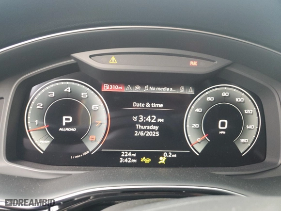 2025 Audi Q8 Prestige with VIN WA1FVBF10SD005034, listed as a Copart auction lot 44012995 with 224 mi miles and Salvage Title. Bid and sale history available at carsss.com. Image 9.