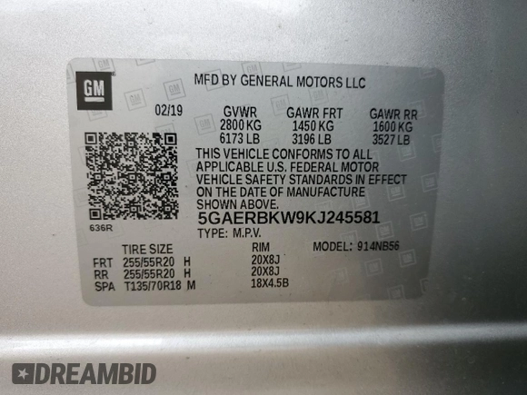 2019 Buick Enclave Essence with VIN 5GAERBKW9KJ245581, listed as a Copart auction lot 47263025 with Not Provided miles and Salvage Title. Bid and sale history available at DreamBid. Image 14.