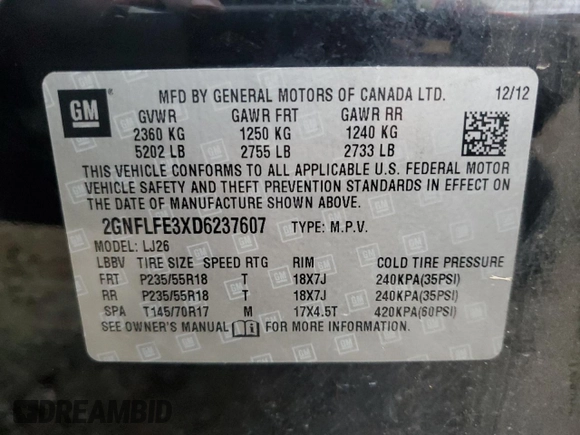 2013 Chevrolet Equinox LTZ with VIN 2GNFLFE3XD6237607, listed as a Copart auction lot 85274774 with 233,437 mi miles and Clean Title. Bid and sale history available at carsss.com. Image 15.