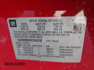 2015 Chevrolet Silverado 1500 LT with VIN 1GCRCREH5FZ260108, listed as a IAAI auction lot 41907415 with 115,089 mi miles. Bid and sale history available at carsss.com. Image 9.