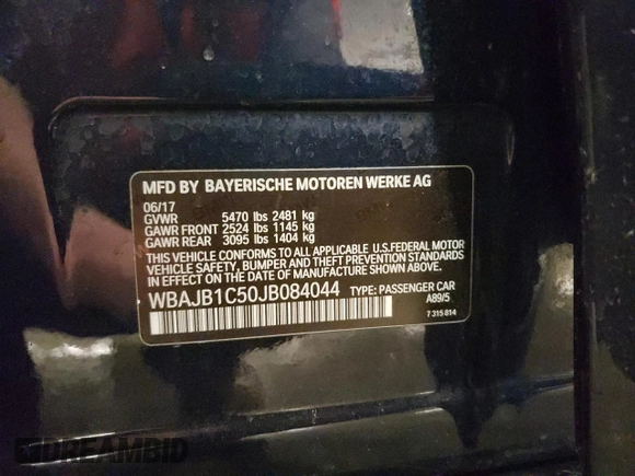 2018 BMW 5 Series 530e xDrive with VIN WBAJB1C50JB084044, listed as a Copart auction lot 53047185 with Not Provided miles and Salvage Title. Bid and sale history available at carsss.com. Image 13.
