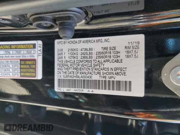 2020 Honda CR-V EX with VIN 5J6RW2H59LA000430, listed as a Copart auction lot 48032815 with 72,012 mi miles and Salvage Title. Bid and sale history available at carsss.com. Image 14.