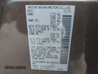 2015 Nissan Pathfinder SV with VIN 5N1AR2MN0FC622662, listed as a IAAI auction lot 39660676 with 171,421 mi miles. Bid and sale history available at carsss.com. Image 9.