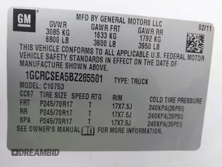 2011 Chevrolet Silverado 1500 LT with VIN 1GCRCSEA5BZ285501, listed as a IAAI auction lot 42194927 with 249,640 mi miles and . Bid and sale history available at DreamBid. Image 9.