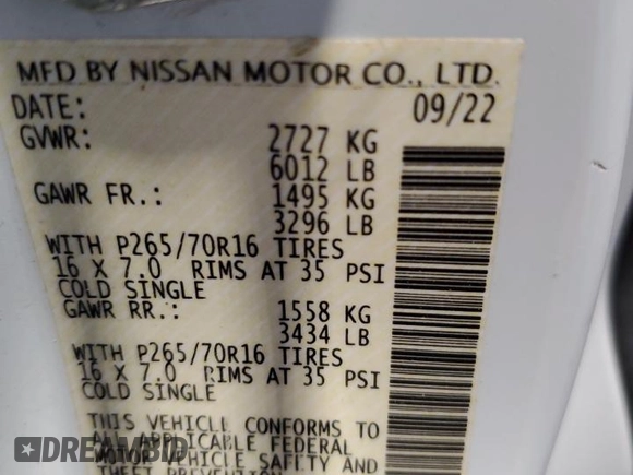 2023 Nissan Frontier S with VIN 1N6ED1CM1PN609767, listed as a Copart auction lot 57501225 with 36,700 mi miles and Salvage title. Bid and sale history available at DreamBid. Image 12.