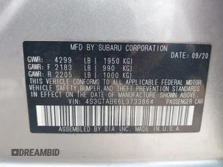 2020 Subaru Impreza with VIN 4S3GTAB66L3733864, listed as a IAAI auction lot 42135432 with 50,719 mi miles and . Bid and sale history available at DreamBid. Image 9.