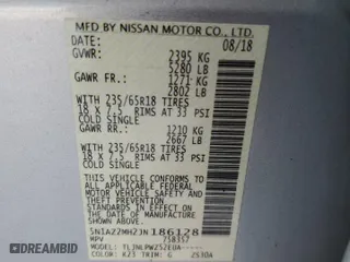 2018 Nissan Murano Platinum with VIN 5N1AZ2MH2JN186128, listed as a Copart auction lot 85924154 with 65,399 mi miles and Salvage Title. Bid and sale history available at carsss.com. Image 12.