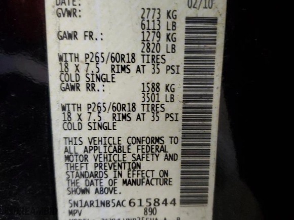 2010 Nissan Pathfinder SE with VIN 5N1AR1NB5AC615844, listed as a Copart auction lot 46777795 with 223,280 mi miles and Clean Title. Bid and sale history available at carsss.com. Image 13.