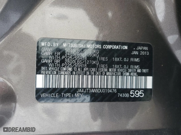 2013 Mitsubishi Outlander SE with VIN JA4JT3AW9DU019476, listed as a Copart auction lot 44399885 with 153,629 mi miles and Clean Title. Bid and sale history available at carsss.com. Image 13.