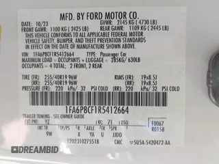 2024 Ford Mustang GT с VIN 1FA6P8CF1R5412664, выставлен на аукционе IAAI как лот 42293885 с пробегом 14 429 миль миль и . История ставок и продаж доступна на DreamBid. Изображение 9.