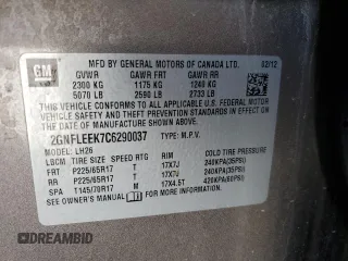 2012 Chevrolet Equinox LT w/1LT with VIN 2GNFLEEK7C6290037, listed as a Copart auction lot 51984785 with 111,043 mi miles and Salvage Title. Bid and sale history available at carsss.com. Image 15.