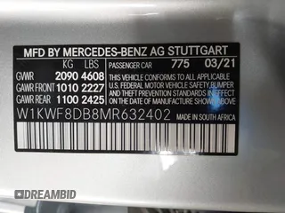 2021 Mercedes-Benz C 300 with VIN W1KWF8DB8MR632402, listed as a IAAI auction lot 41354706 with 38,931 mi miles and . Bid and sale history available at carsss.com. Image 9.