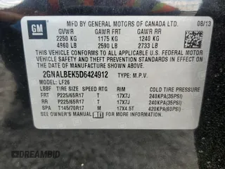 2013 Chevrolet Equinox LS z VIN 2GNALBEK5D6424912, wystawiony jako Copart lot #51798185 z przebiegiem 89 672 mil mil oraz Szkoda całkowita • Salvage title. Historia ofert i sprzedaży dostępna na DreamBid. Obrazek 12.