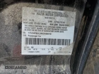 2008 Mazda 6 i Sport VE with VIN 1YVHP80C085M46018, listed as a Copart auction lot 52190595 with 169,729 mi miles and Salvage Title. Bid and sale history available at carsss.com. Image 12.