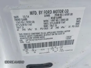 2015 Ford F-150 XLT with VIN 1FTEW1EPXFFA26059, listed as a IAAI auction lot 41348308 with 148,499 mi miles. Bid and sale history available at carsss.com. Image 9.
