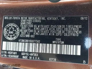 2013 Toyota Venza LE with VIN 4T3BK3BB1DU077562, listed as a IAAI auction lot 40207957 with 132,648 mi miles. Bid and sale history available at carsss.com. Image 9.