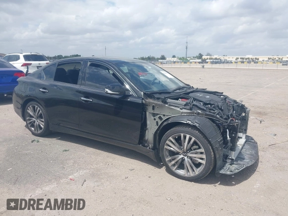 2024 Infiniti Q50 Sensory with VIN JN1EV7CP2RM601184, listed as a IAAI auction lot 41905917 with 3,448 mi miles and . Bid and sale history available at DreamBid. Image 1.