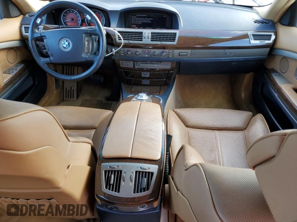 2005 BMW 7 Series 745i with VIN WBAGL63545DP75494, listed as a Copart auction lot 72359904 with 143,878 mi miles and Salvage title. Bid and sale history available at DreamBid. Image 8.
