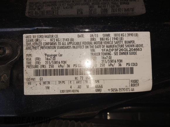 2016 Ford Focus SE with VIN 1FADP3F26GL204663, listed as a IAAI auction lot 42664653 with 138,141 mi miles and . Bid and sale history available at DreamBid. Image 9.