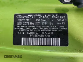 2012 Hyundai Veloster w/Gray Int с VIN KMHTC6AD1CU059480, выставлен на аукционе Copart как лот 86882034 с пробегом 146 464 миль миль и Чистый • Clean title. История ставок и продаж доступна на DreamBid. Изображение 12.