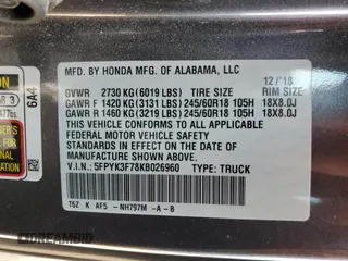 2019 Honda Ridgeline RTL-E с VIN 5FPYK3F78KB026960, выставлен на аукционе Copart как лот 52106125 с пробегом 42 092 миль миль и Чистый • Clean title. История ставок и продаж доступна на DreamBid. Изображение 12.