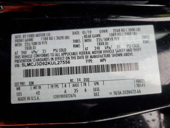 2019 Lincoln MKC Reserve with VIN 5LMCJ3D92KUL27556, listed as a Copart auction lot 48962755 with 54,075 mi miles and Salvage Title. Bid and sale history available at DreamBid. Image 13.