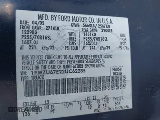 2002 Ford Explorer Sport Trac Value z VIN 1FMZU67E22UC62285, wystawiony jako IAAI lot #42117285 z przebiegiem 167 830 mil mil oraz . Historia ofert i sprzedaży dostępna na DreamBid. Obrazek 9.