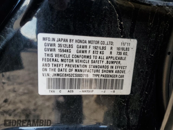 2012 Honda Fit Sport with VIN JHMGE8H52CS003715, listed as a Copart auction lot 63113204 with 79,744 mi miles and Salvage Title. Bid and sale history available at carsss.com. Image 14.