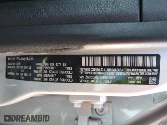 2015 Jeep Renegade Latitude with VIN ZACCJABT0FPB40608, listed as a Copart auction lot 53022495 with 140,007 mi miles and Salvage Title. Bid and sale history available at DreamBid. Image 16.