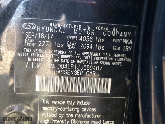 2018 Hyundai Elantra Sport with VIN KMHD04LB1JU559407, listed as a Copart auction lot 47227755 with NaN miles and Salvage Title. Bid and sale history available at carsss.com. Image 12.