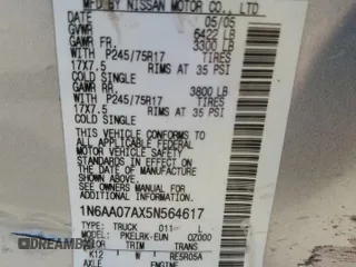 2005 Nissan Titan XE with VIN 1N6AA07AX5N564617, listed as a Copart auction lot 71100924 with 259,082 mi miles and Salvage Title. Bid and sale history available at DreamBid. Image 15.