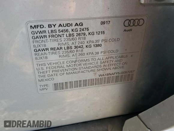 2018 Audi Q5 Premium Plus with VIN WA1BNAFY5J2057257, listed as a Copart auction lot 51499595 with 125,022 mi miles and Clean Title. Bid and sale history available at carsss.com. Image 13.