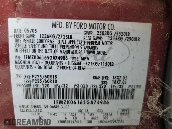 2005 Ford Freestyle Limited with VIN 1FMZK06165GA74986, listed as a Copart auction lot 53398485 with 148,459 mi miles and Salvage title. Bid and sale history available at DreamBid. Image 14.
