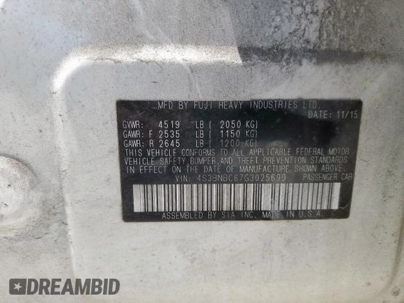 2016 Subaru Legacy Premium z VIN 4S3BNBC67G3025699, wystawiony jako Copart lot #62228545 z przebiegiem 76 619 mil mil oraz Szkoda całkowita • Salvage title. Historia ofert i sprzedaży dostępna na DreamBid. Obrazek 12.