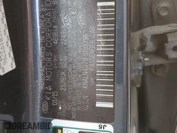 2015 Kia Cadenza Premium with VIN KNALN4D71F5193796, listed as a Copart auction lot 78737754 with Not Provided miles and Salvage Title. Bid and sale history available at carsss.com. Image 12.